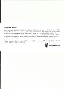 UP is getting cheap and blaming the Post Office. 